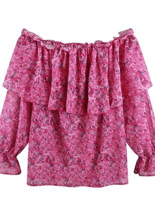Розовый топ с рюшами блуза в цветочек3 фото