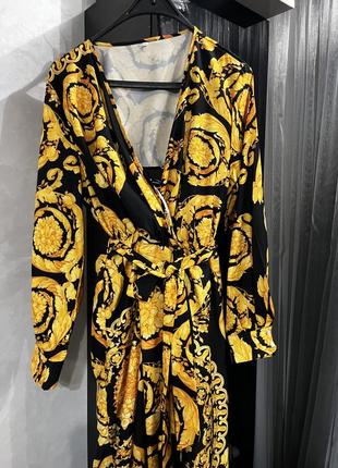 Шикарна максі сукня з поясом та принтом бароко батал5 фото