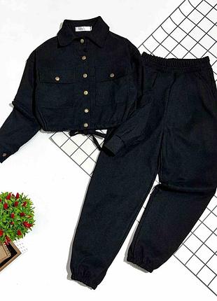 Костюм мікровельвет для дівчинки - укорочена сорочка та джоггери