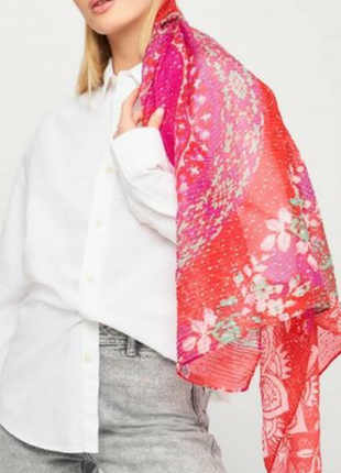 Codello яркий большой шарф, шаль, платок, палантин парео, вискоза, красный бордо марсала10 фото