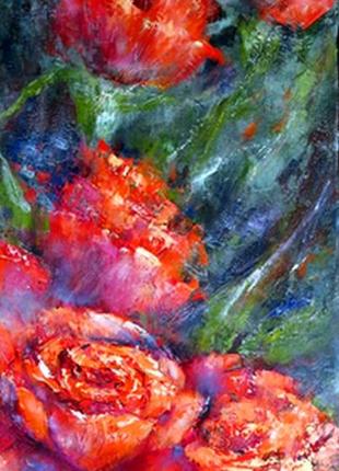 Букет червоних троянд картина з трояндами олією на полотні1 фото