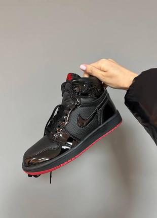 Кросівки nike air jordan 1 retro « patent black / red » premium6 фото