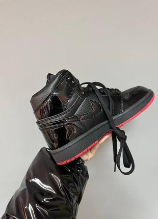 Кросівки nike air jordan 1 retro « patent black / red » premium7 фото