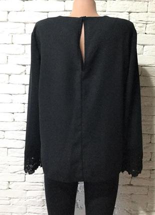 Чорна блуза, оригінальні рукави з гіпюром, вільний крій5 фото