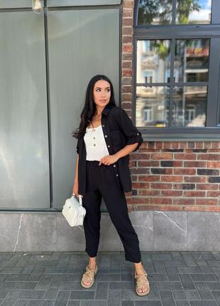 Костюм тройка брючный летний брюки майка рубашка кофта блуза топ штаны черный