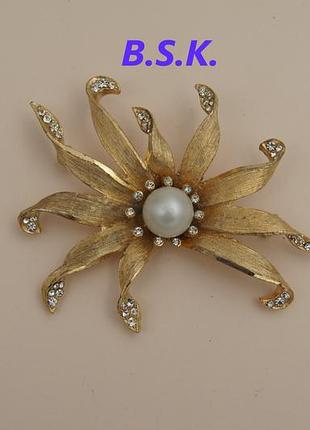 Брошка вінтаж bsk повзуча квітка велика // скриня зі скарбами