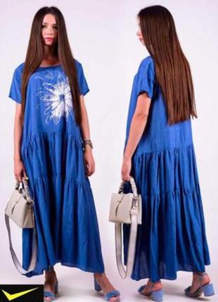 Женское свободное платье /сарафан софт макси с воланами в разных оттенках.3 фото