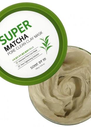 Очищувальна глиняна маска для обличчя з чаєм матча some by mi super matcha pore clean clay mask1 фото