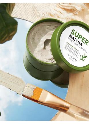 Очищувальна глиняна маска для обличчя з чаєм матча some by mi super matcha pore clean clay mask3 фото