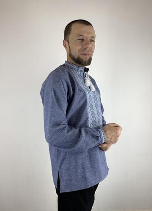 Чоловіча сорочка на довгий і короткий рукав із коміром стійкою великі розміри2 фото
