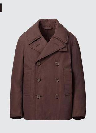 Пальто uniqlo коричневое padded short peacoat