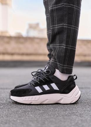 Стильные мужские кроссовки adidas zx22 boost black white чёрно-белые