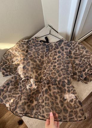 Обьемная прозрачная блузка в леопардовый принт топ коричневый new look6 фото