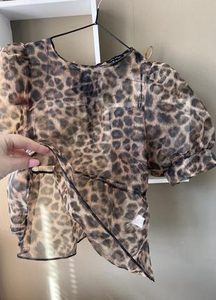 Обьемная прозрачная блузка в леопардовый принт топ коричневый new look8 фото