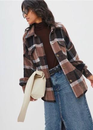 Сорочка тепла в клітинку батал оверсайз коричнева