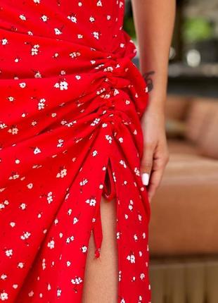 Найкращий вибір😍 літня сукня міді з квіиковим принтом і розрізом на нозі стильне плаття з квадратним вирізом5 фото