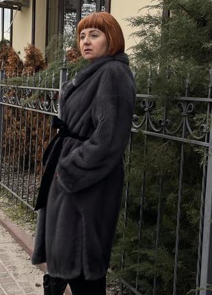 Пальто шуба норка італія 🇮🇹 графіт блю 105 см р.48-544 фото