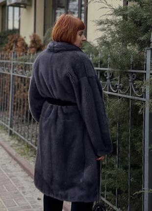 Шуба пальто норка з англійським воротом графіт блю оверсайз 105 см3 фото