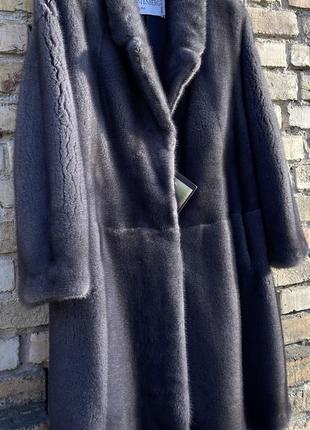 Шуба пальто норка з англійським воротом графіт блю оверсайз 105 см8 фото