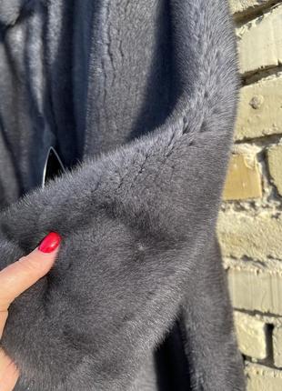 Шуба пальто норка з англійським воротом графіт блю оверсайз 105 см10 фото