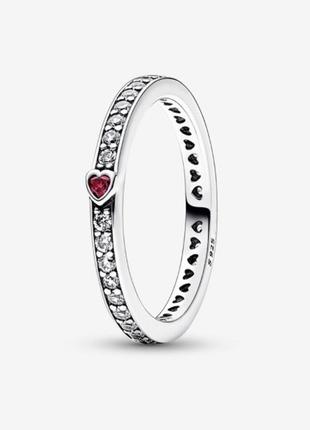 Срібна каблучка у стилі пандора pandora срібло 925 проби s925 перстень кільце колечко з сердечком червоне серце1 фото