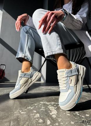 Кросівки жіночі nikado світлий беж + блакитний екошкіра3 фото