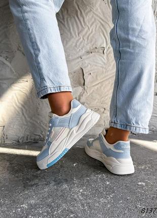 Кросівки жіночі nikado світлий беж + блакитний екошкіра2 фото