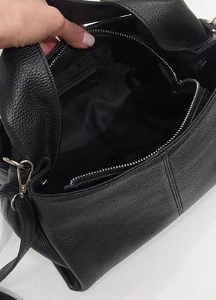 Кожаная сумка через плечо женская италия хобо в натуральной зернистой коже среднего размера3 фото