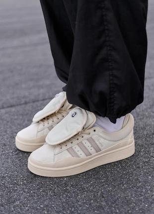 Шикарные женские кроссовки adidas campus x bad bunny beige бежевые