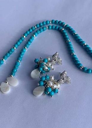 Чокер та сережки з натуральних перлів, перламутру та гоуліту2 фото