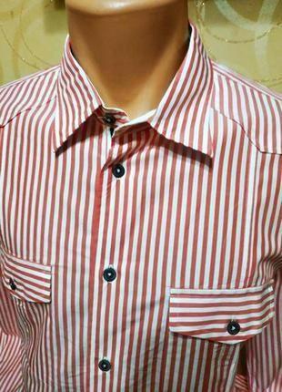 Ефектна бавовняна сорочка в червоно-білу смужку модного іспанського бренду zara3 фото