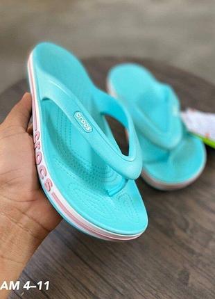 Кроксы crocs bayaband flip вьетнамки мятно голубые, женские крокс оригинал