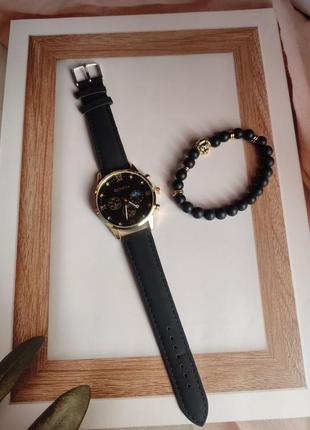 Дуже класний чоловічий годинник geneva black +браслет5 фото