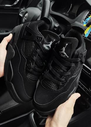 Женские кроссовки nike air jordan 4 retro black cat чёрные