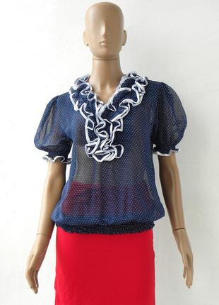 Стильна блуза з шифонової тканини в дрібні горохи 44 розмір (38 євророзмір).