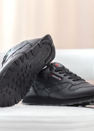 Розпродаж! reebok classic кросівки кеди чоловічі чорні рібок класік відмінна якість шкіряні шкіра весняні осінні демісезонні демісезон низькі2 фото
