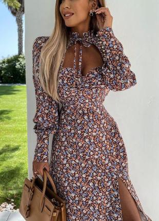 Розпродаж сукня prettylittlething міді asos з коміром на зав'язці1 фото