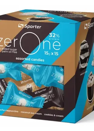 Коробка протеїнових цукерок sporter zero one mix 225 грамів 15 шт. коробці