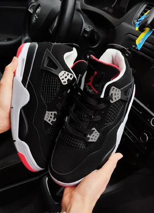 Женские кроссовки nike air jordan 4 retro bred чёрные