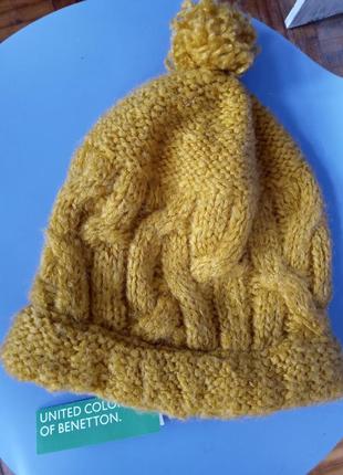 Нова шапка benetton шапка в'язана вовна млхкр рельєфна в'язка коси помпон