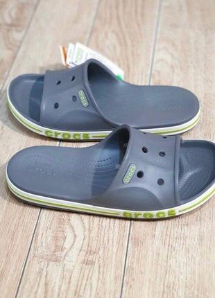 Крокс сбаябенд слайд сірі шльопанці crocs bayaband slide slate grey/lime punch1 фото