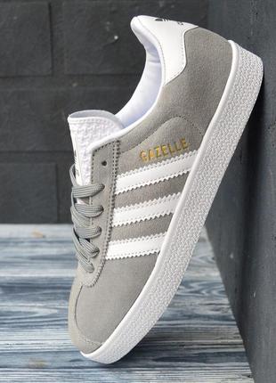 Жіночі замшеві кросівки adidas gazelle white grey адідас газелі6 фото