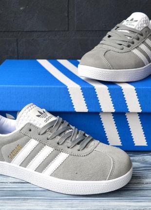 Жіночі замшеві кросівки adidas gazelle white grey адідас газелі7 фото