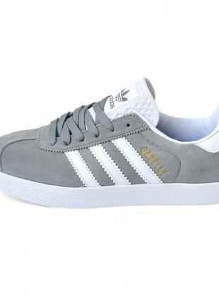 Жіночі замшеві кросівки adidas gazelle white grey адідас газелі2 фото