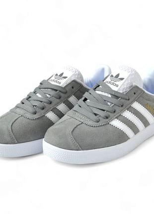 Жіночі замшеві кросівки adidas gazelle white grey адідас газелі1 фото