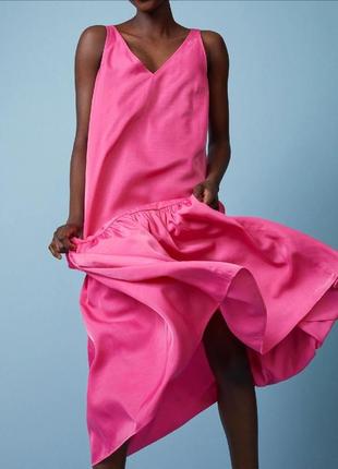 Фуксинова (колору фукія) кежуал сукня h&m однотонна, сарафан h&m, платье