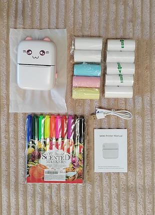 Мини принтер портативный беспроводной принтер маленький для телефона мини принтер котик минипринтер
