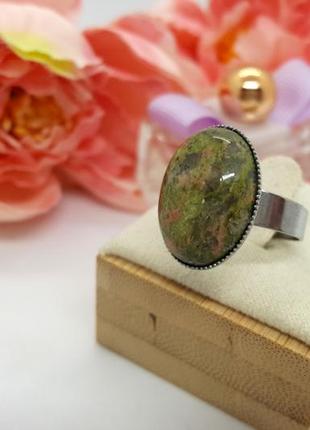 🍃💍стильне кільце міні-овал натуральний камінь яшма унакіт3 фото