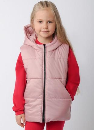 Легка жилетка для дівчинки, рожева пудрова жилетка безрукавка, лёгкая жилетка для девочки3 фото