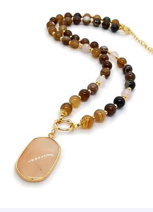 📿🪶ексклюзивне кольє з підвіскою рожевий авантюрин та агат